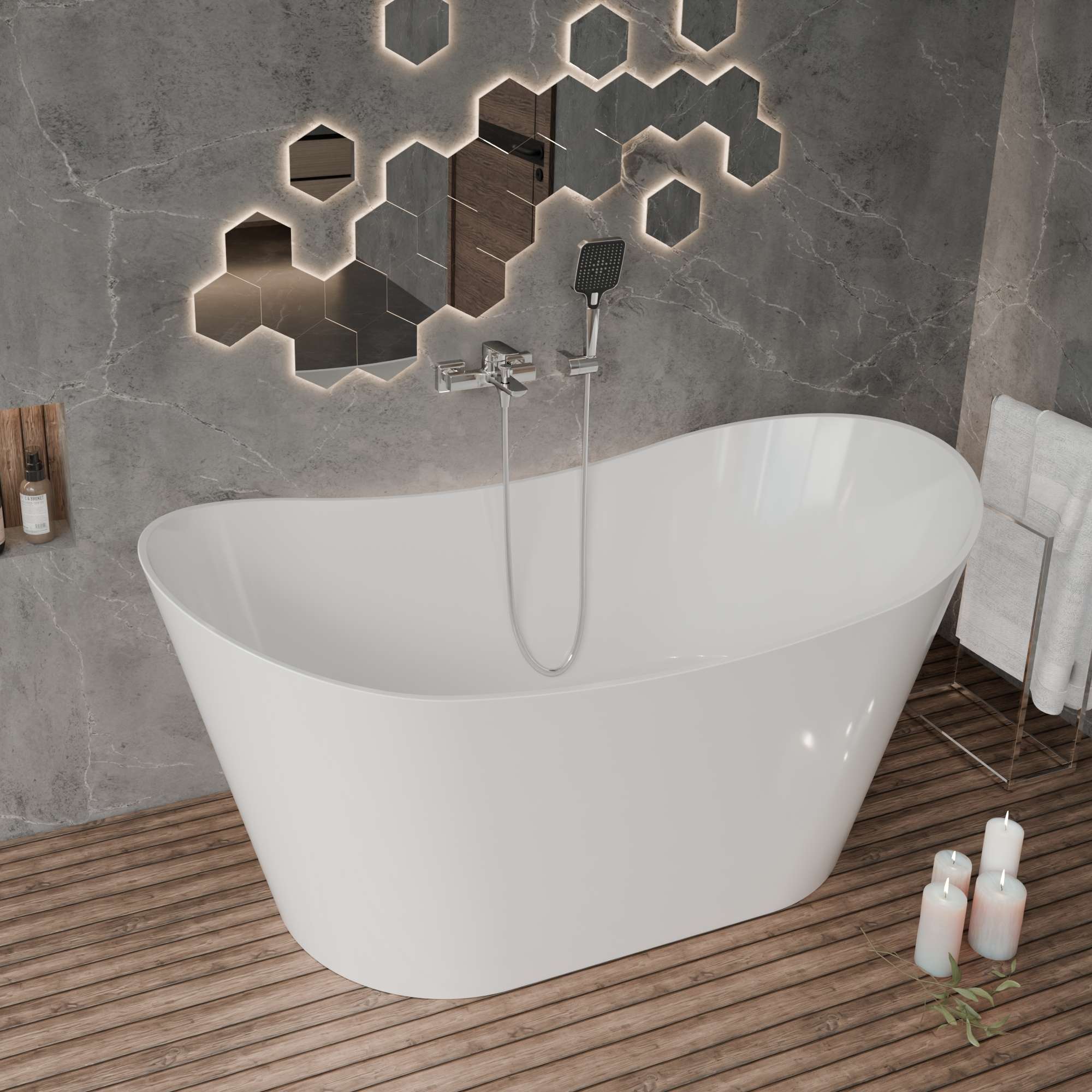 Srebrna bateria wannowa ścienna QANIX